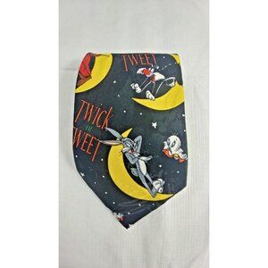 Looney Tunes Mania Mens Neck Tie Twick or Tweet Character Print 1996 Vintage